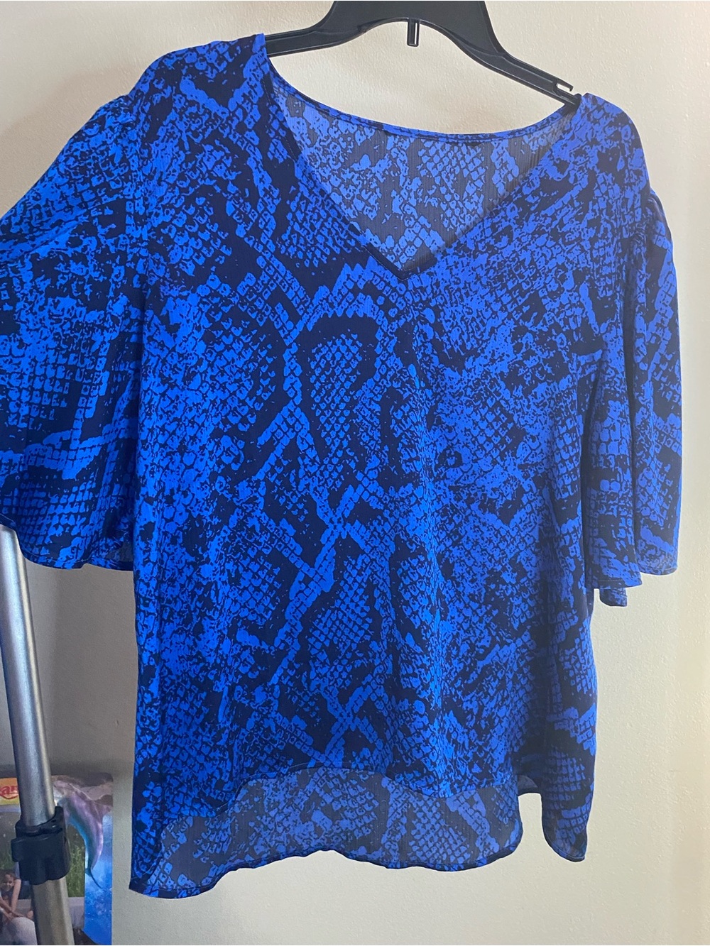 Cobalt blue snakeskin print sheer blouse| Y2K animal print